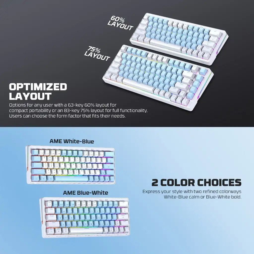FANTECH KEYBOARD ATOM X 63 MK611 MECHA BLUE WHITE - TARO SWITCH