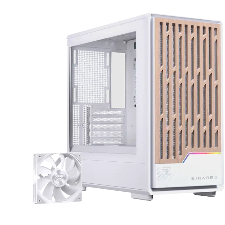 EINAREX Pulse PM400 White mATX Motif Kayu + 1 Fan + VGA Holder