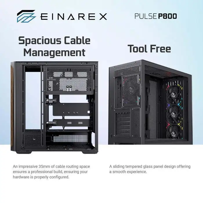 EINAREX Pulse P800 ATX Wood Panel + 4x 12cm ARGB Fan