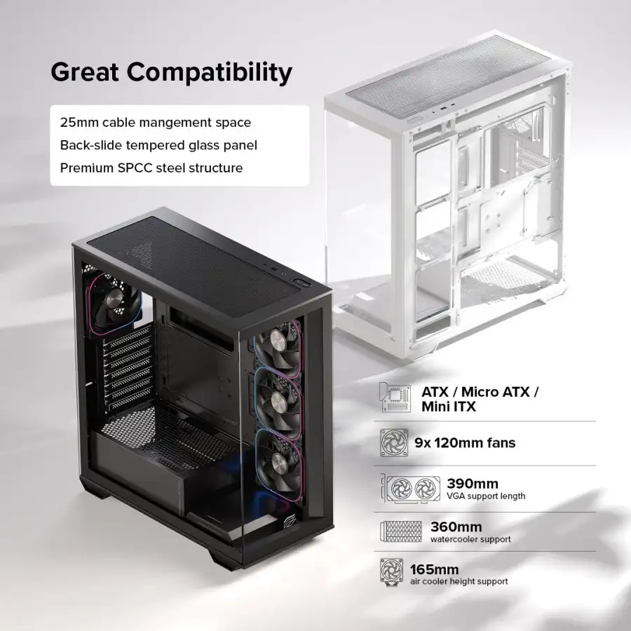 EINAREX Prisma S700 Black ATX Type-C 3x 12cm Reverse + 1x12cm ARGB Fan
