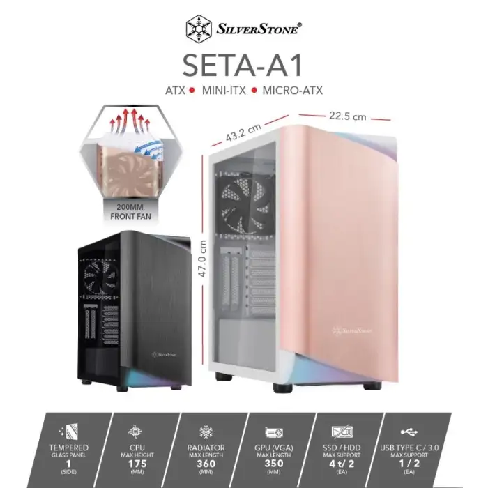 SilverStone SETA A1 ATX | Fan 2x 20CM RGB | Rose Gold