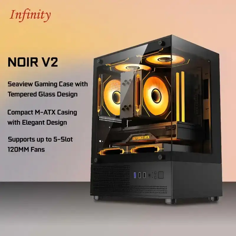 INFINITY NOIR Black V2 + 3 Fan mATX Seaview Case