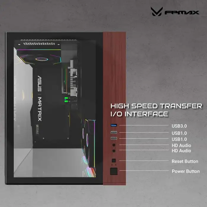 FPMAX Diamond Z9 Mini Art Black + Wood + 3 Fan ARGB m-ATX