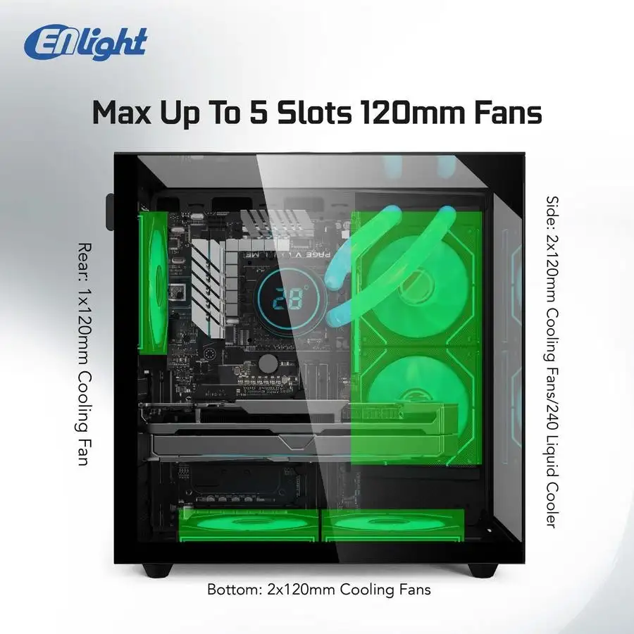 ENLIGHT Z10 BLACK + 3 Fan ATX 3 Side Temper Glass