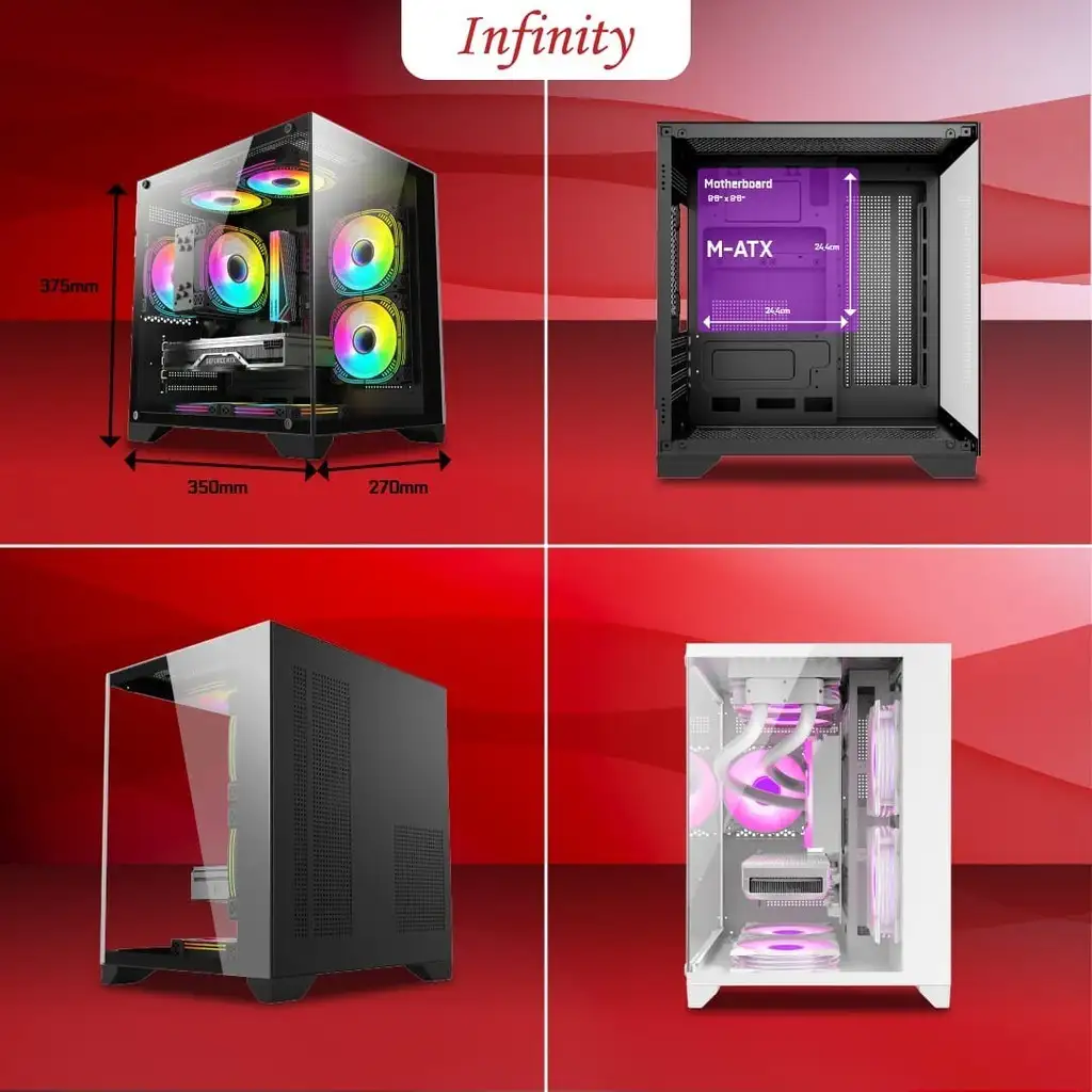 INFINITY PRIME Black + 3 Fan RGB mATX Seaview Case