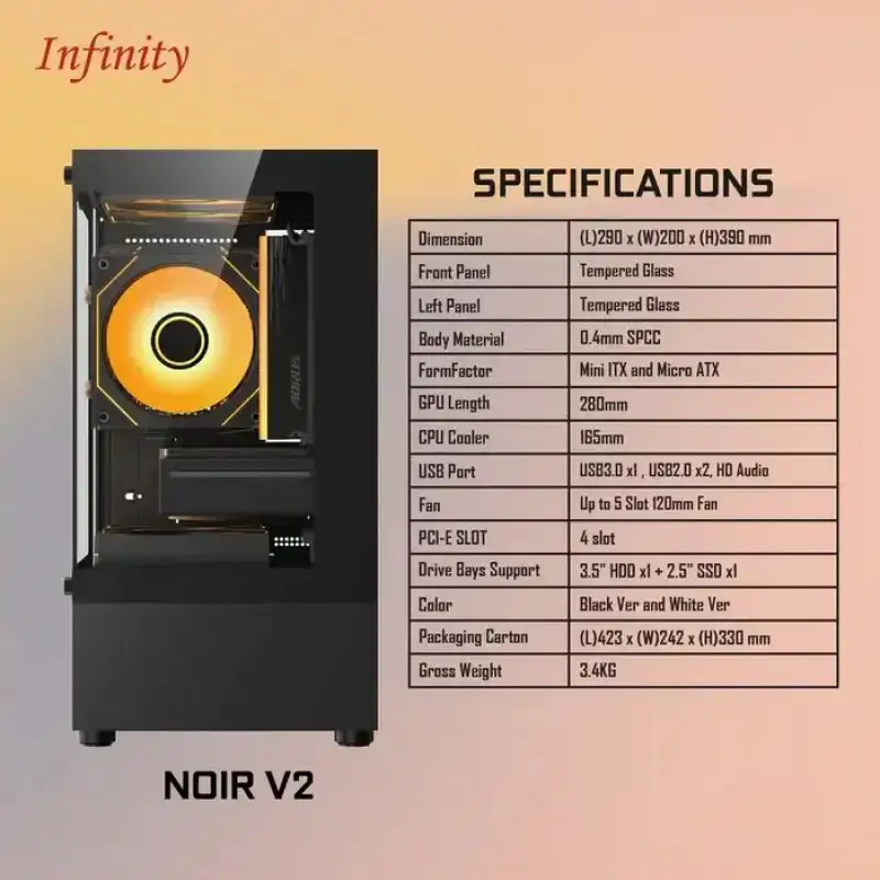 INFINITY NOIR Black V2 + 3 Fan mATX Seaview Case
