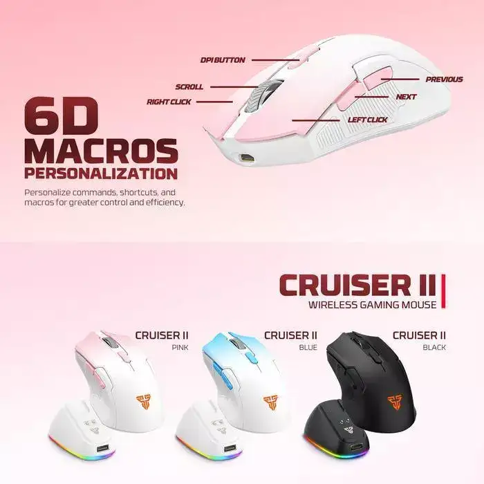 FANTECH CRUISER II WG11V2RD Wireless Mouse with Docking , Macro ,ARGB ( Black )