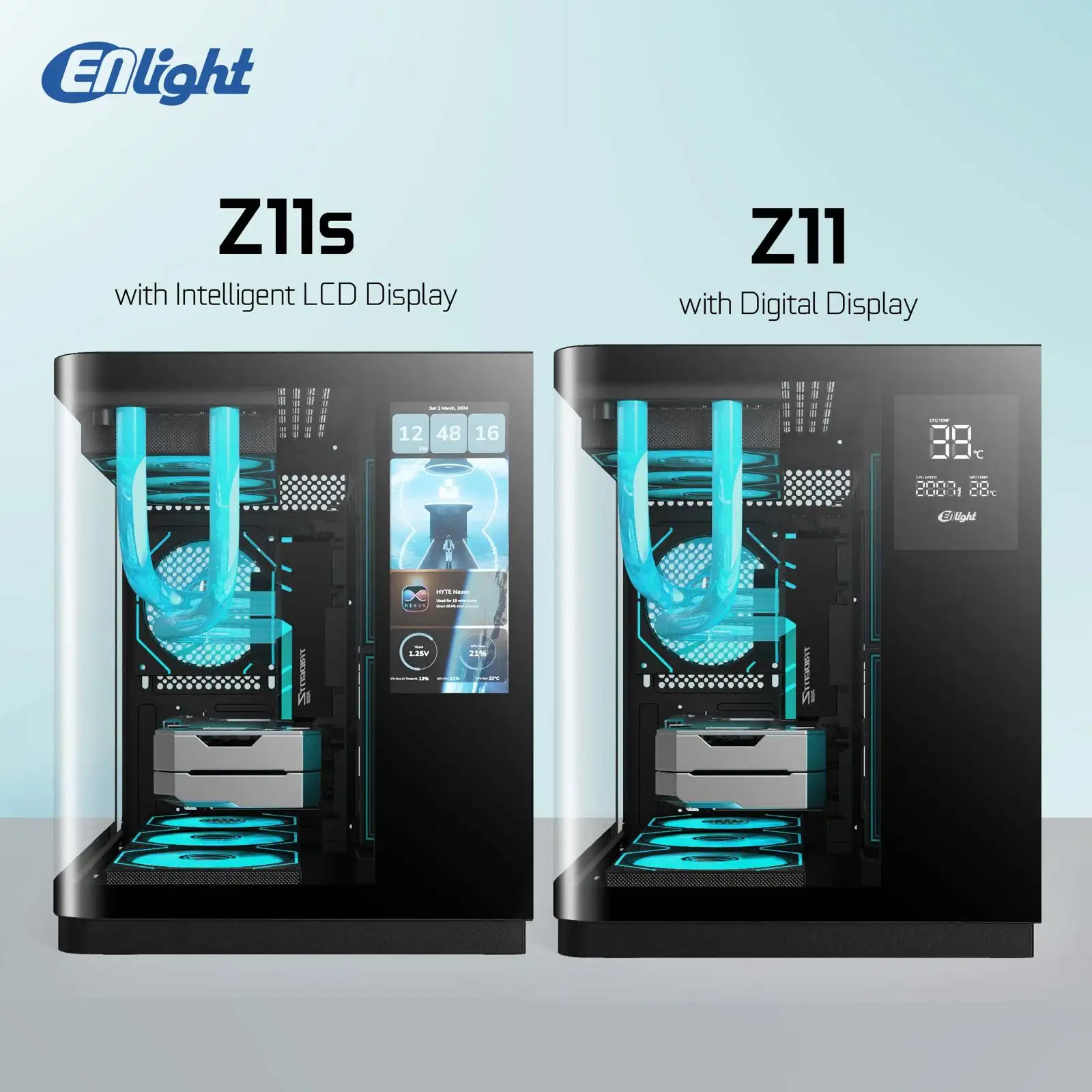ENLIGHT Z11 Digital Display No Fan mATX Curve Temper - Black