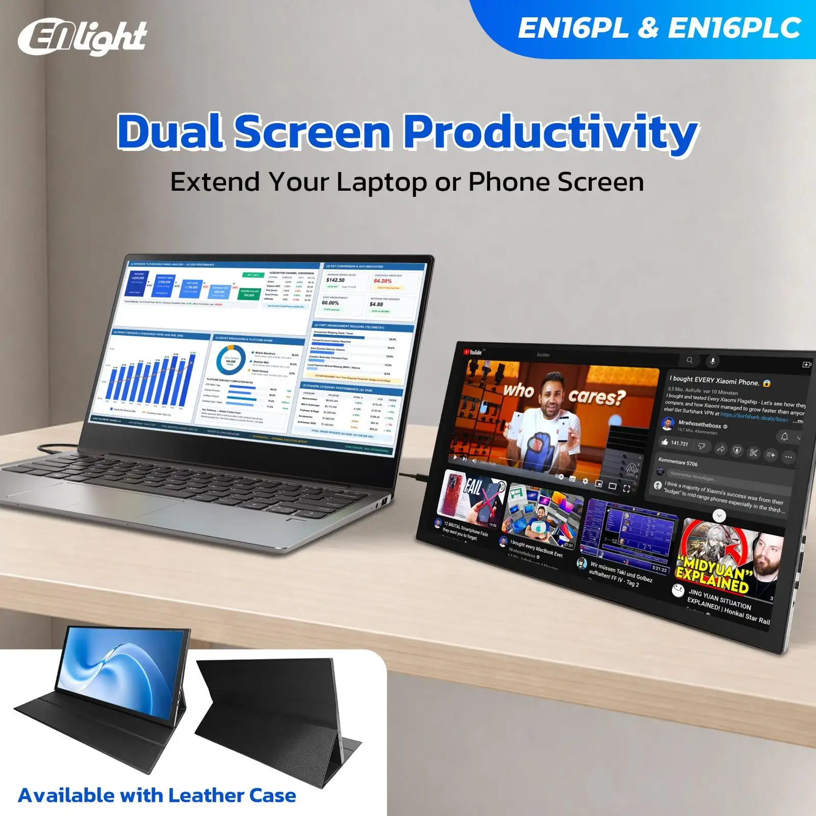 LED ENLIGHT EN16PLC 15.6" FHD 60Hz Portable Monitor with Cover