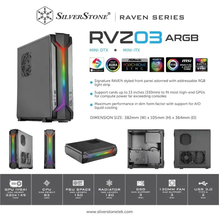SilverStone RAVEN RVZ03-ARGB Mini ITX | RGB LED | ATX PSU