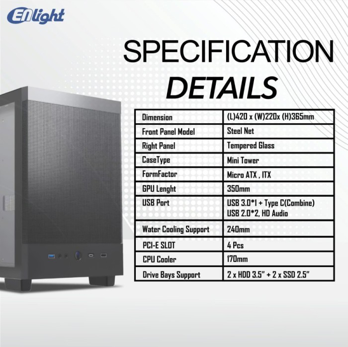 ENLIGHT A1 WHITE With USB-C + No Fan - Gambar 4