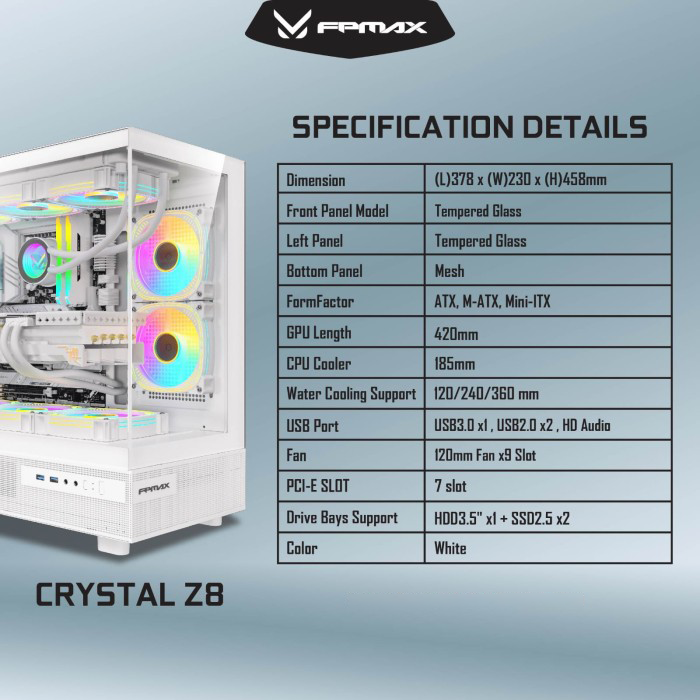 FPMAX CRSYTAL Z8 FLOE BLACK + 3 Fan Avalon - Gambar 5